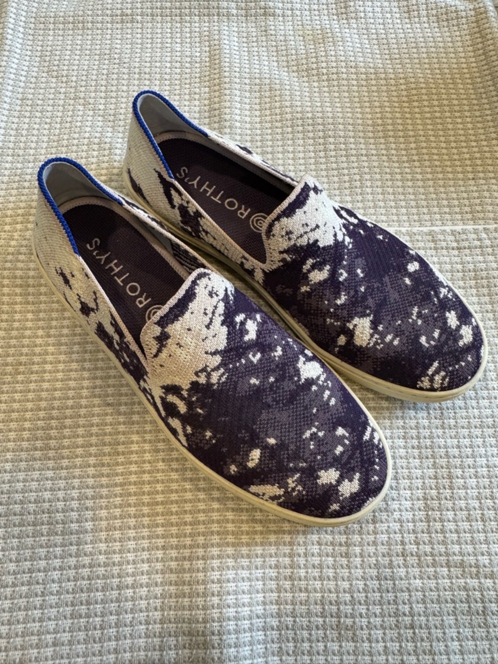 Rothy's Slip-On Sneaker in Purple and White